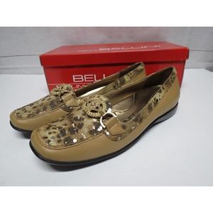 NIB Bellini "Bobcat" Tan Animal Print Slip On Shoes Loafer Size 8 Wide Leather